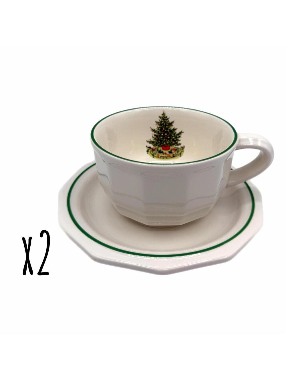 Set of 2 Vintage Pfaltzgraff Christmas Heritage Teacup & Saucer Sets